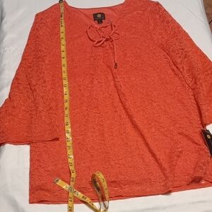 NWT..JM Collection Vibrant Orange Lace Blouse New